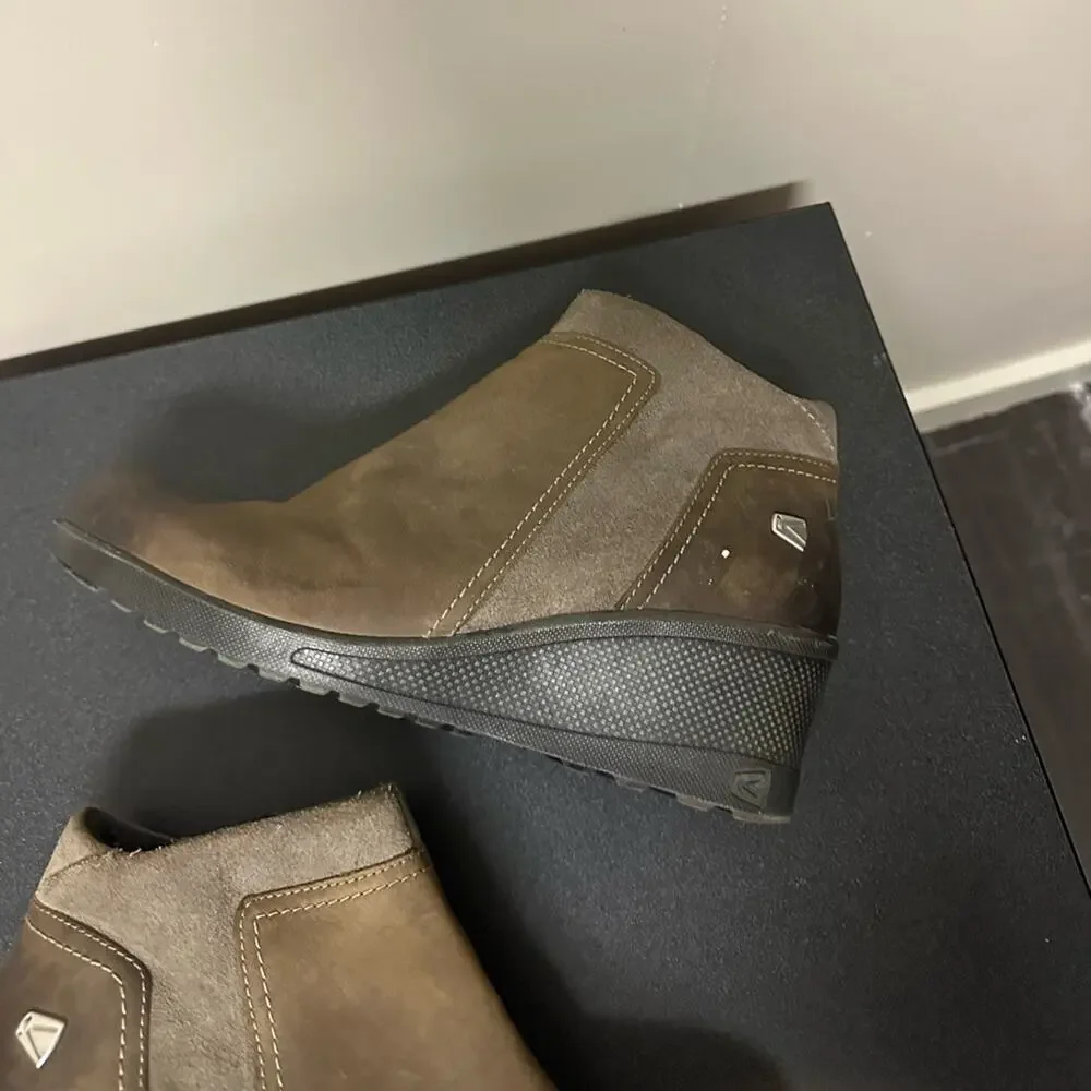 Keen Wedge Zip Leather Comfort Ankle Booties Boots Womens Size 10 Brown